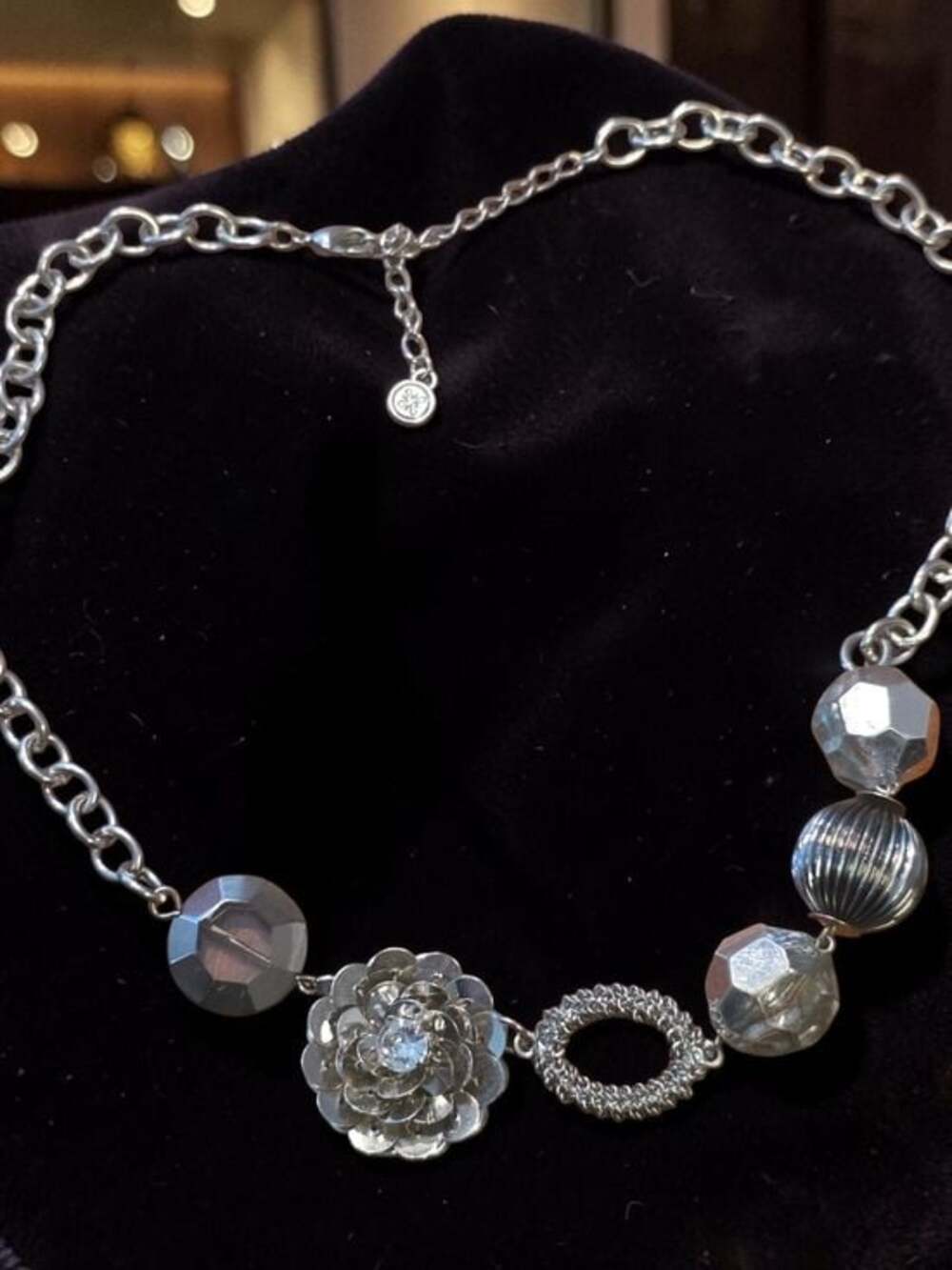 Vintage Silver Mixed Bead Floral Statement Necklace